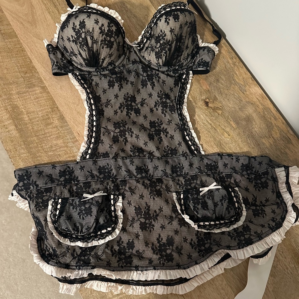 Victoria's Secret Black and White Chemise with Lace Details